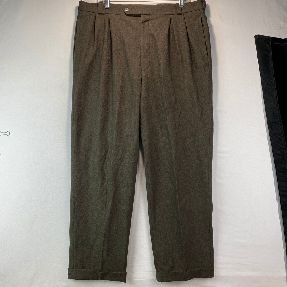 VTG Avanzata Harry Rosen Pleated Wool Trousers Mens 38x30 Brown Cuffed Pants